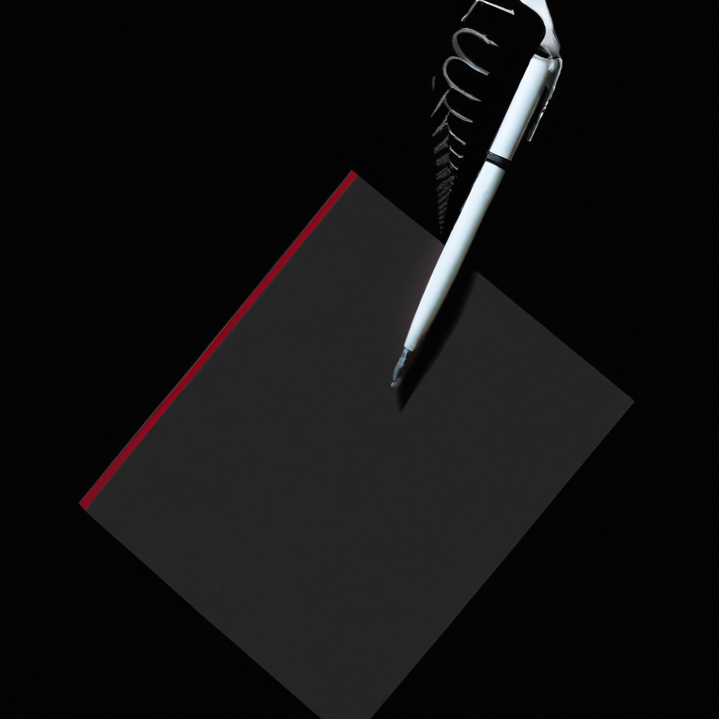 Ícono de cuaderno con pluma, trazo lineal minimalista